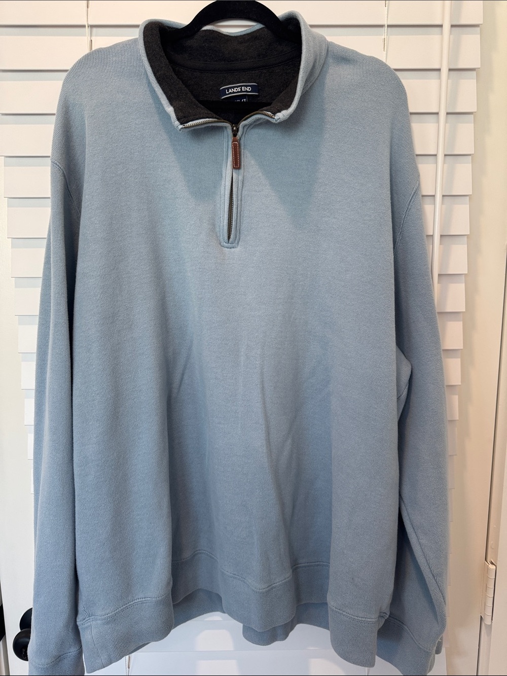 Lands End Mens 3X Bedford Rib Quarter Zip Long Sleeve Pullover Blue Sweater